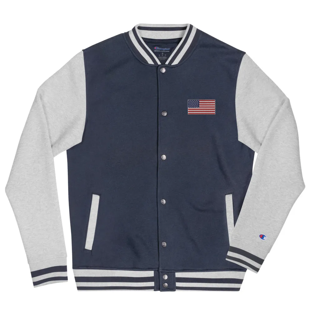 Champion Bomber Jacket Embroidered American Flag Limited Edition