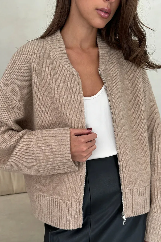 Charli - Zoey Zip Cardigan - Sand