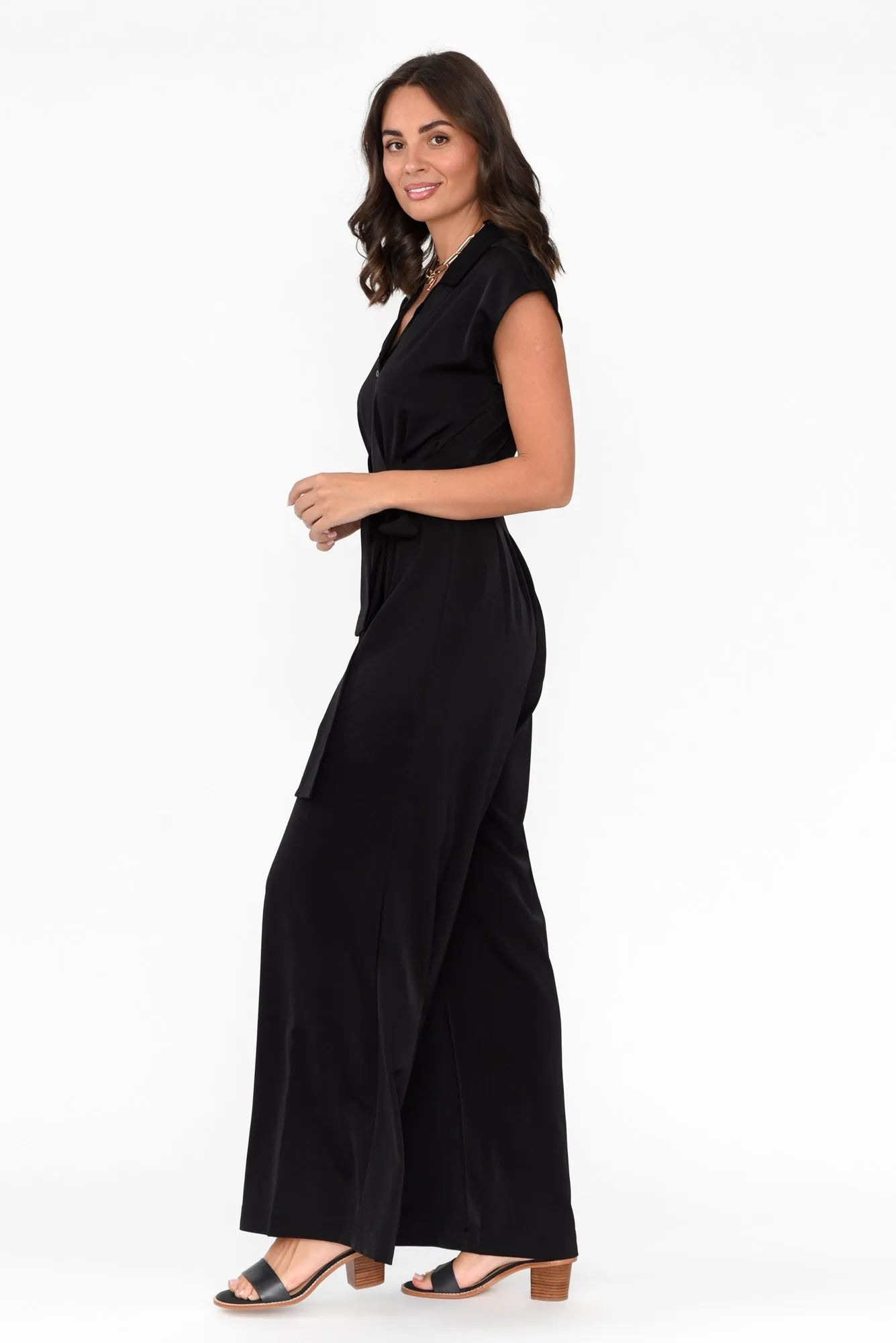 Chiara Black Satin Wide Leg Jumpsuit