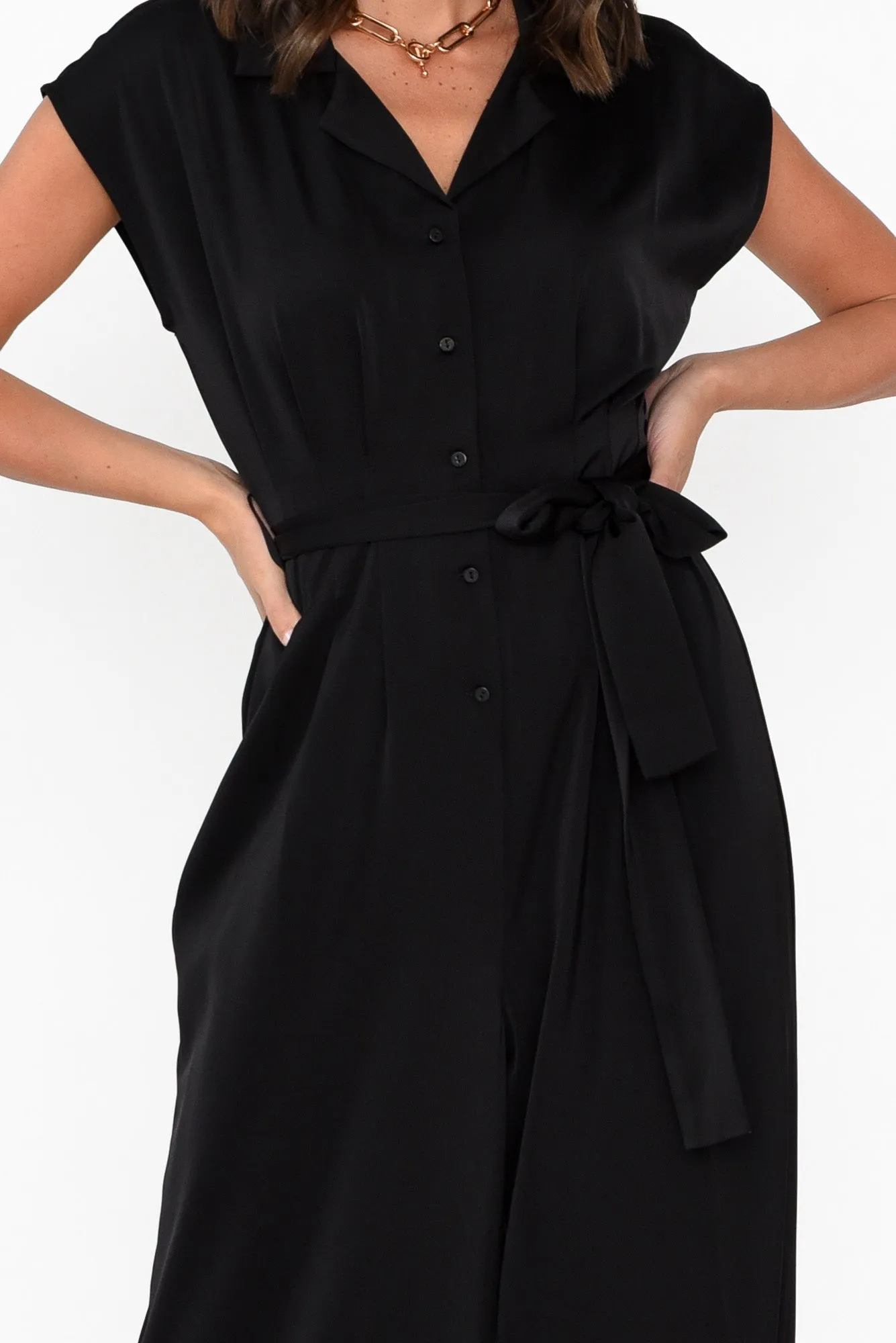 Chiara Black Satin Wide Leg Jumpsuit