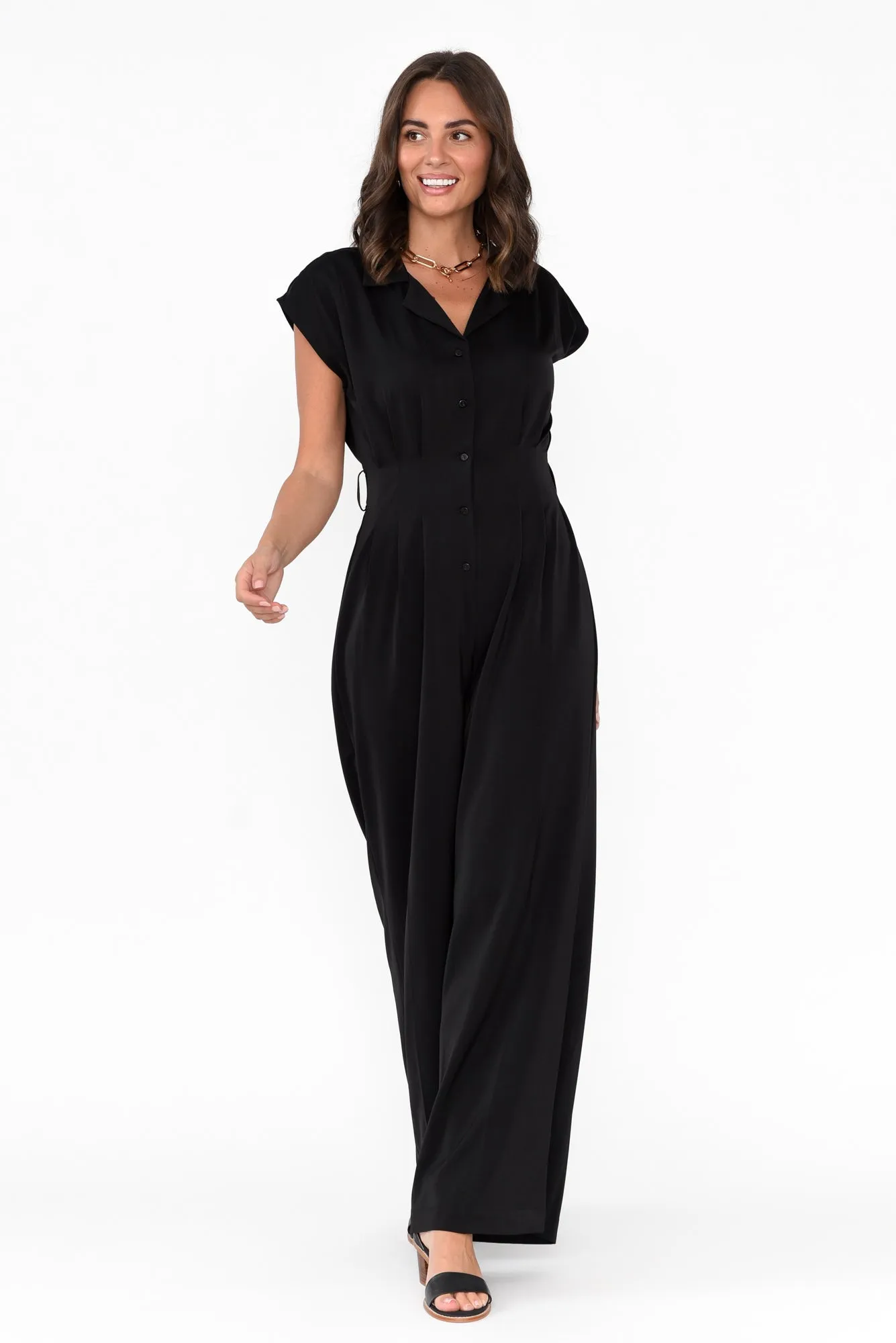 Chiara Black Satin Wide Leg Jumpsuit