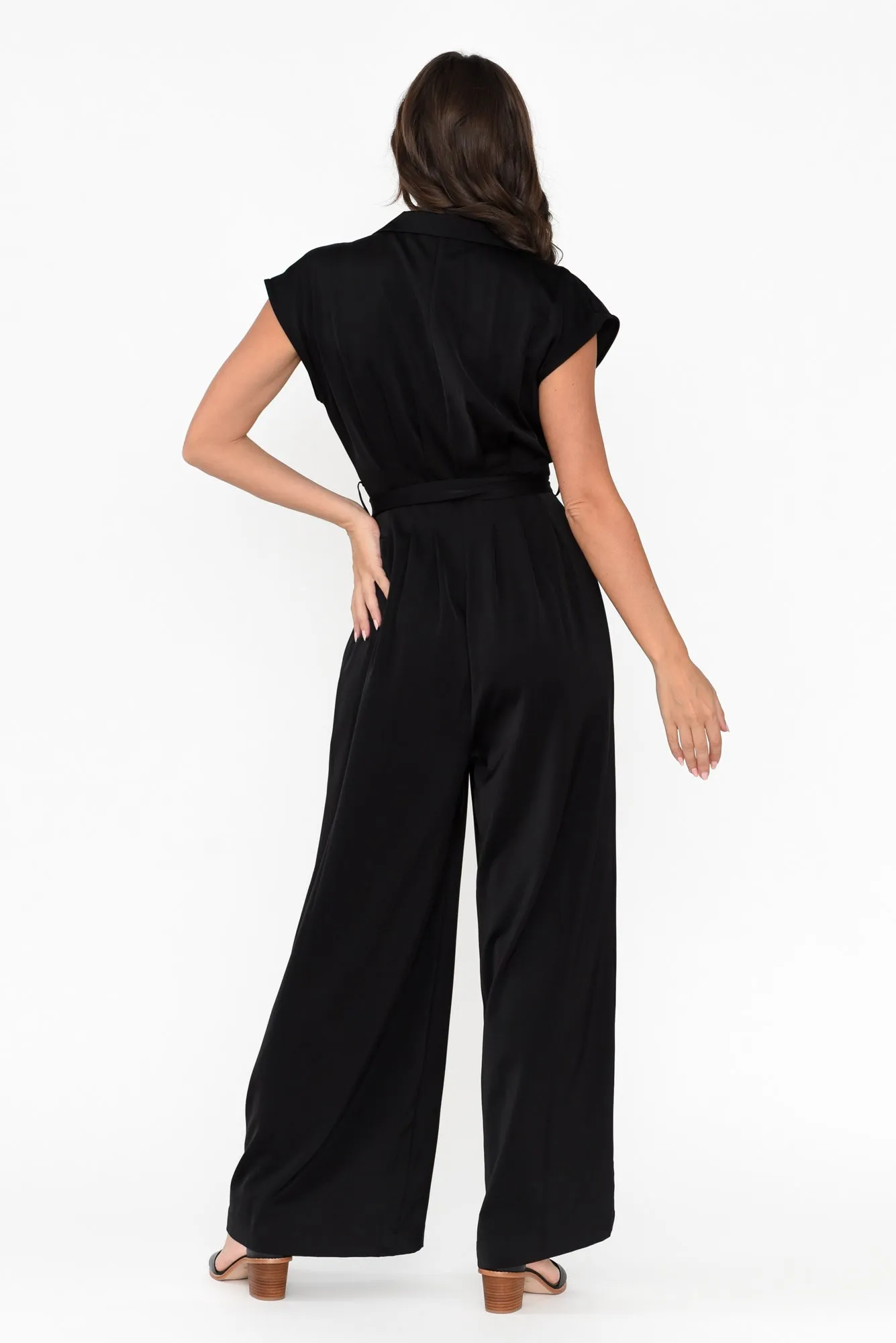 Chiara Black Satin Wide Leg Jumpsuit