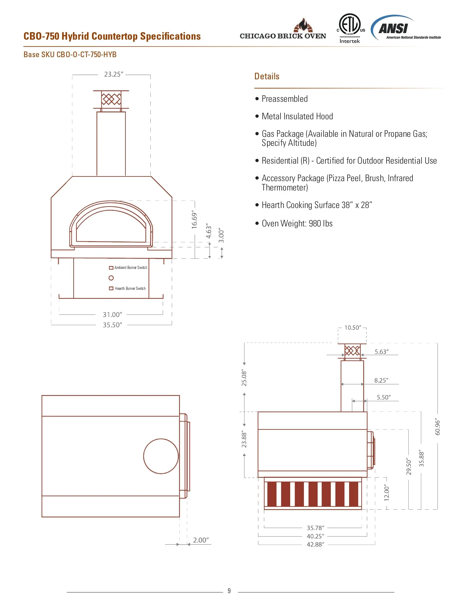 Chicago Brick Oven CBO-750 Countertop Commercial Dual Fuel Oven with Skirt