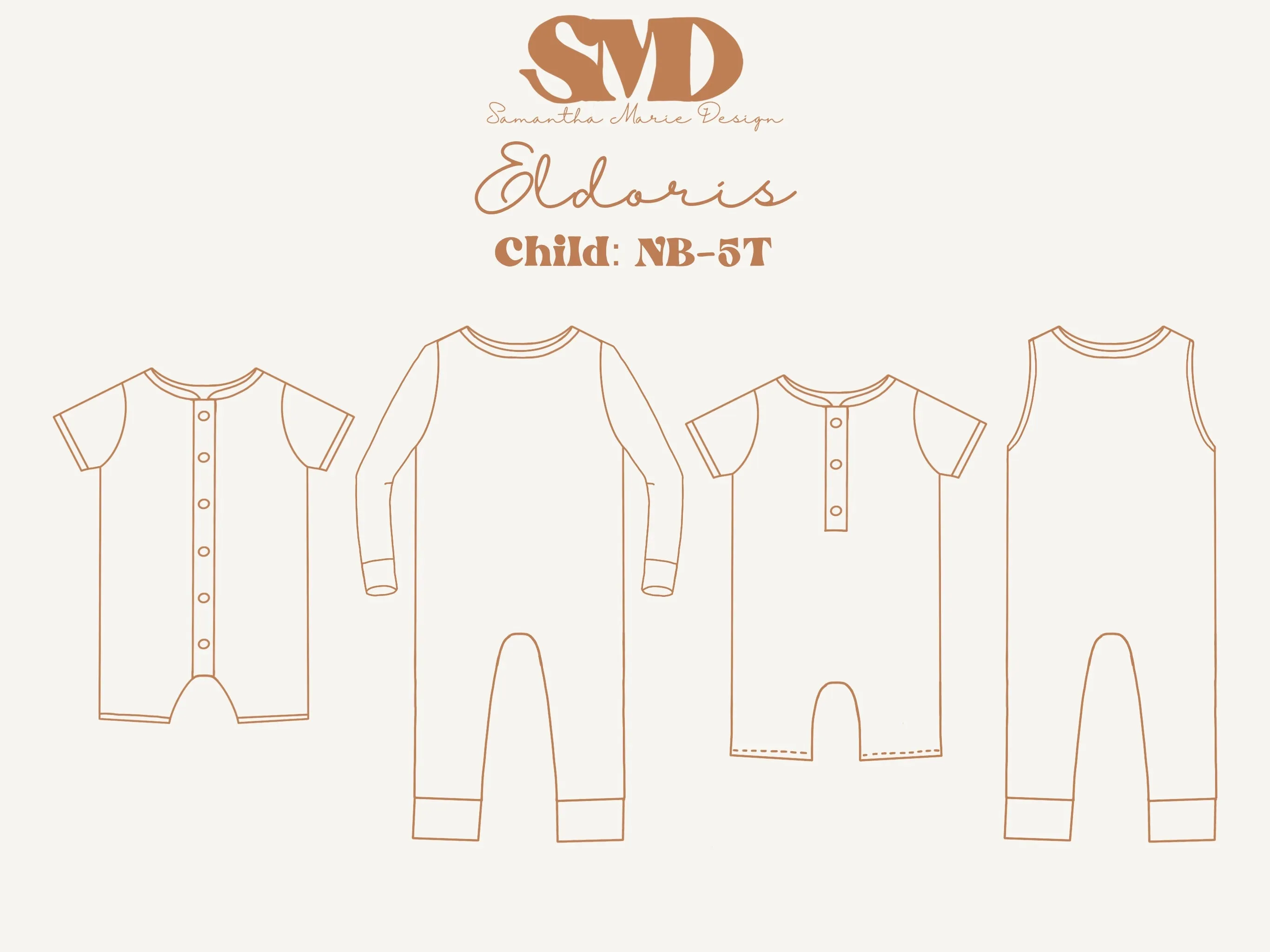 Child Eldoris Romper and Jumpsuit Digital Sewing Pattern Sizes NB-5T