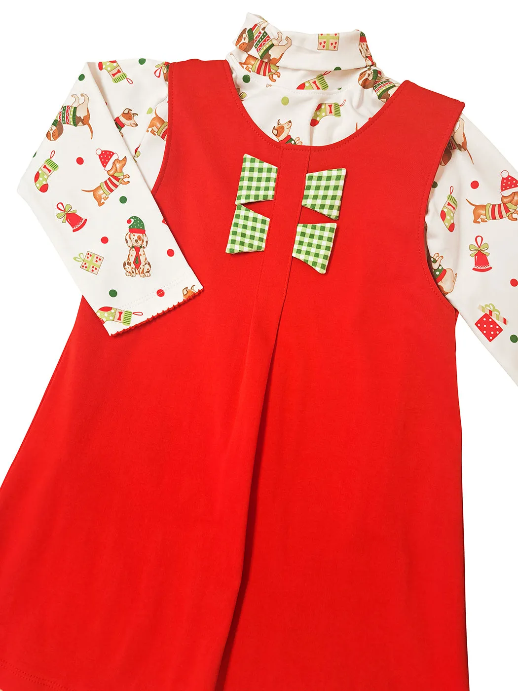 Christmas Dogs Print top and Red Girl's Jumper set