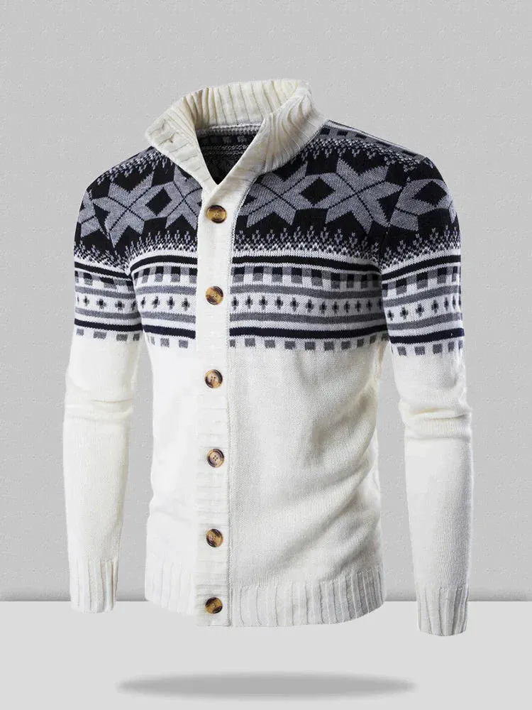 Christmas Snowflake Color Blocking Knitted Cardigan Sweater Jacket