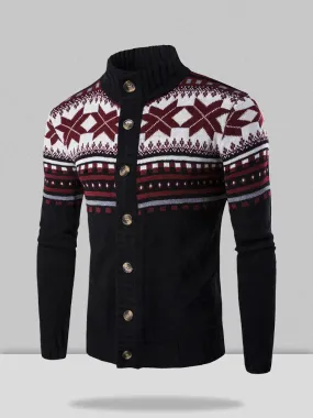 Christmas Snowflake Color Blocking Knitted Cardigan Sweater Jacket