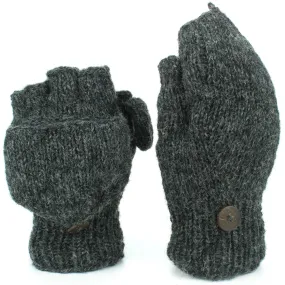 Chunky Wool Knit Fingerless Shooter Gloves - Plain - Charcoal Grey