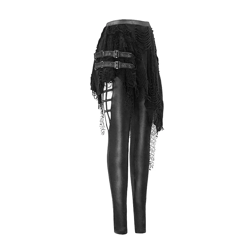 CLEARANCE / Women's Leggings With Torn & Destroyed Layered Asymmetrical Skirted - US