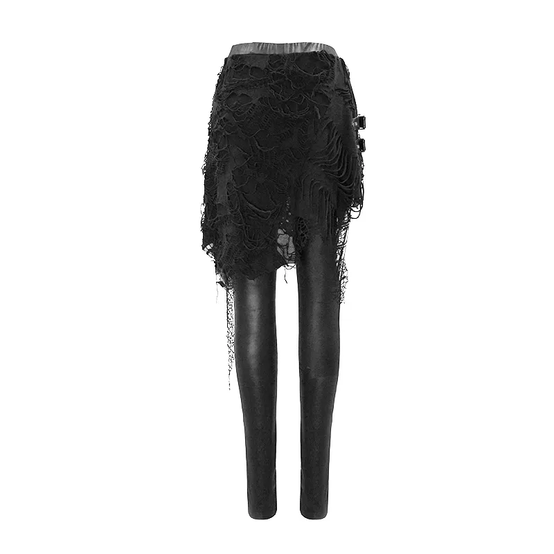 CLEARANCE / Women's Leggings With Torn & Destroyed Layered Asymmetrical Skirted - US