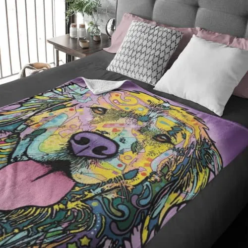 Colorful Golden Retriever Fleece Blanket For Bed, 50" X 60" Dean Russo