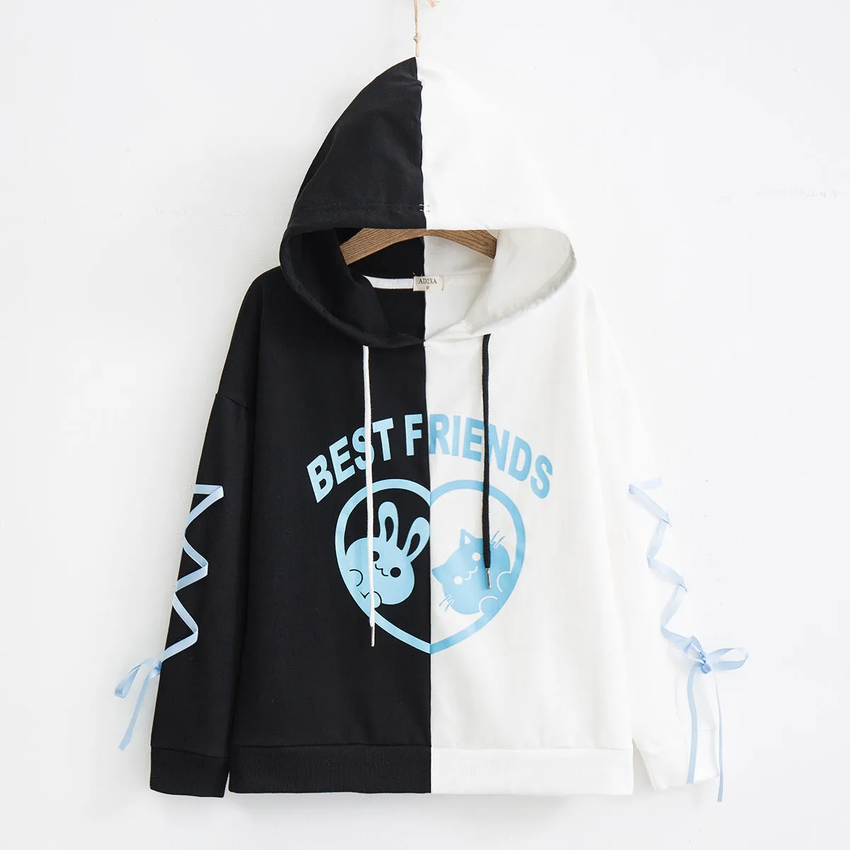 contrast color hooded top