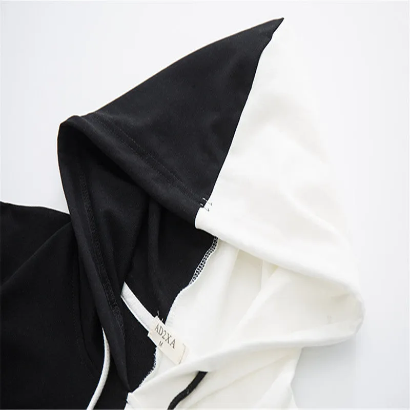 contrast color hooded top