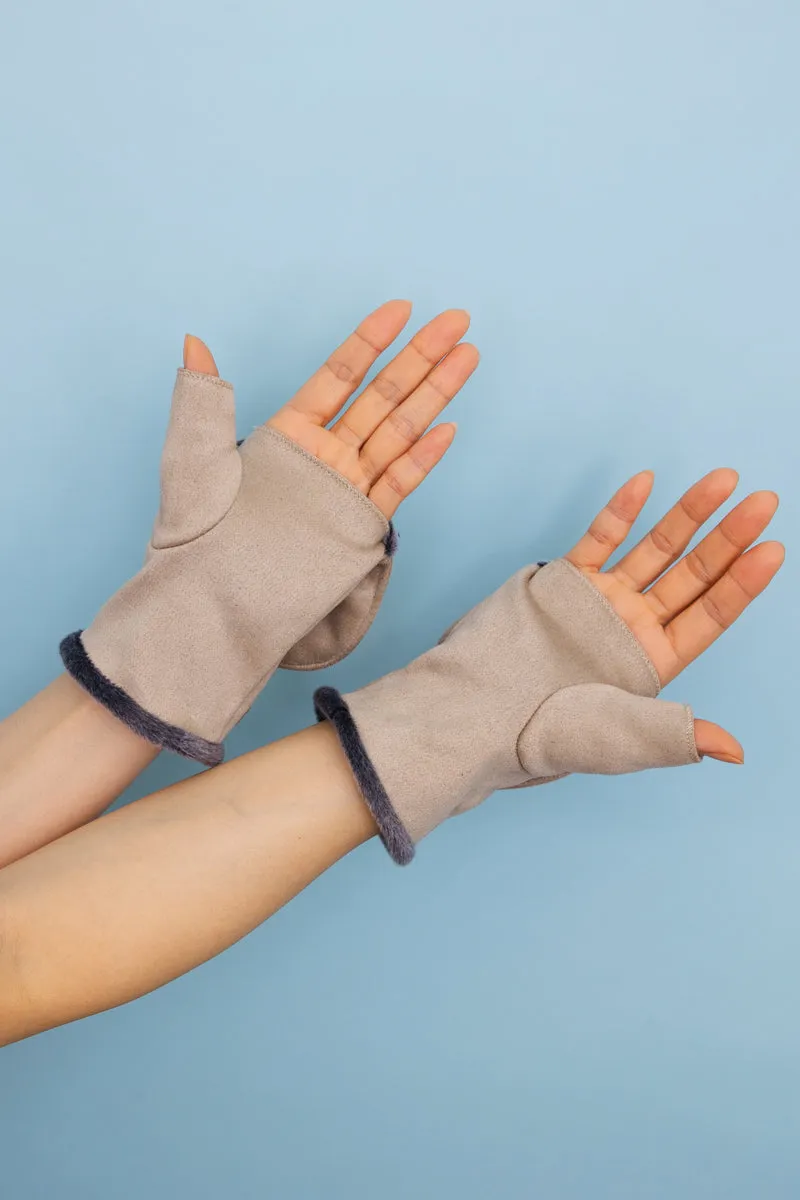 Convertible Faux Suede Fingerless Mittens