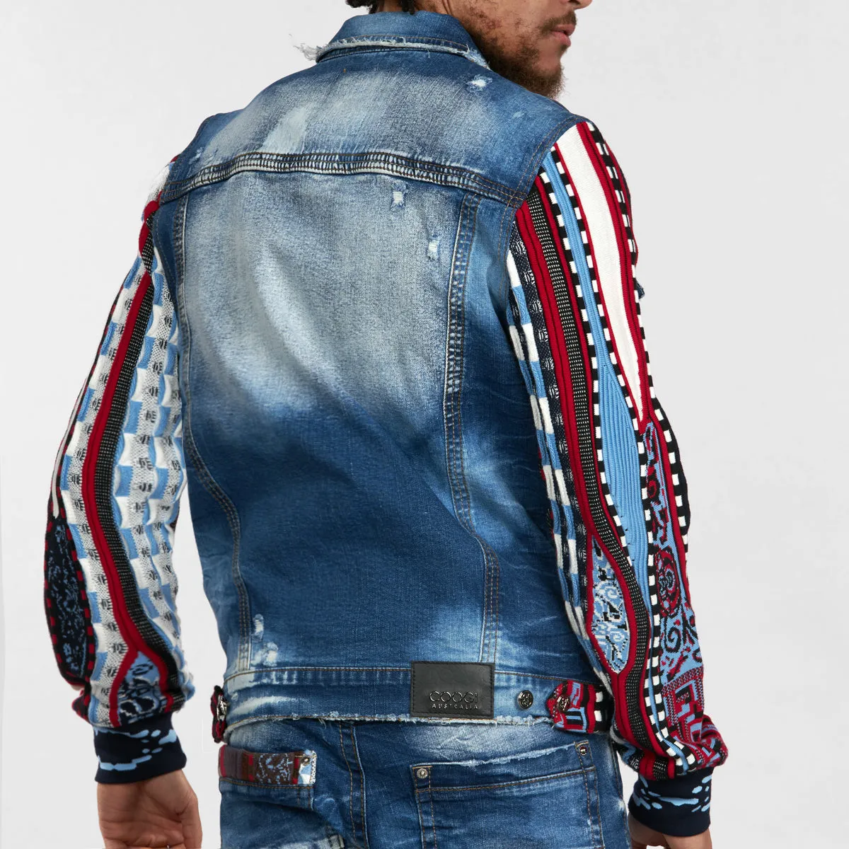 COOGI NATIVE BLUES (MIXED-MEDIA SWEATER PIECED) DENIM JACKET