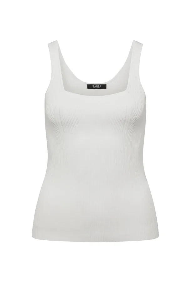 CREPE RIBBED KNIT TANK | White