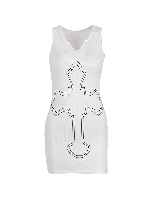 Cross Pattern Y2K Mini Dress