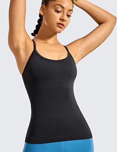 CRZ YOGA Seamless Workout Tank Tops for Women Racerback Athletic Camisole Sports Shirts with Built in Bra Black Small