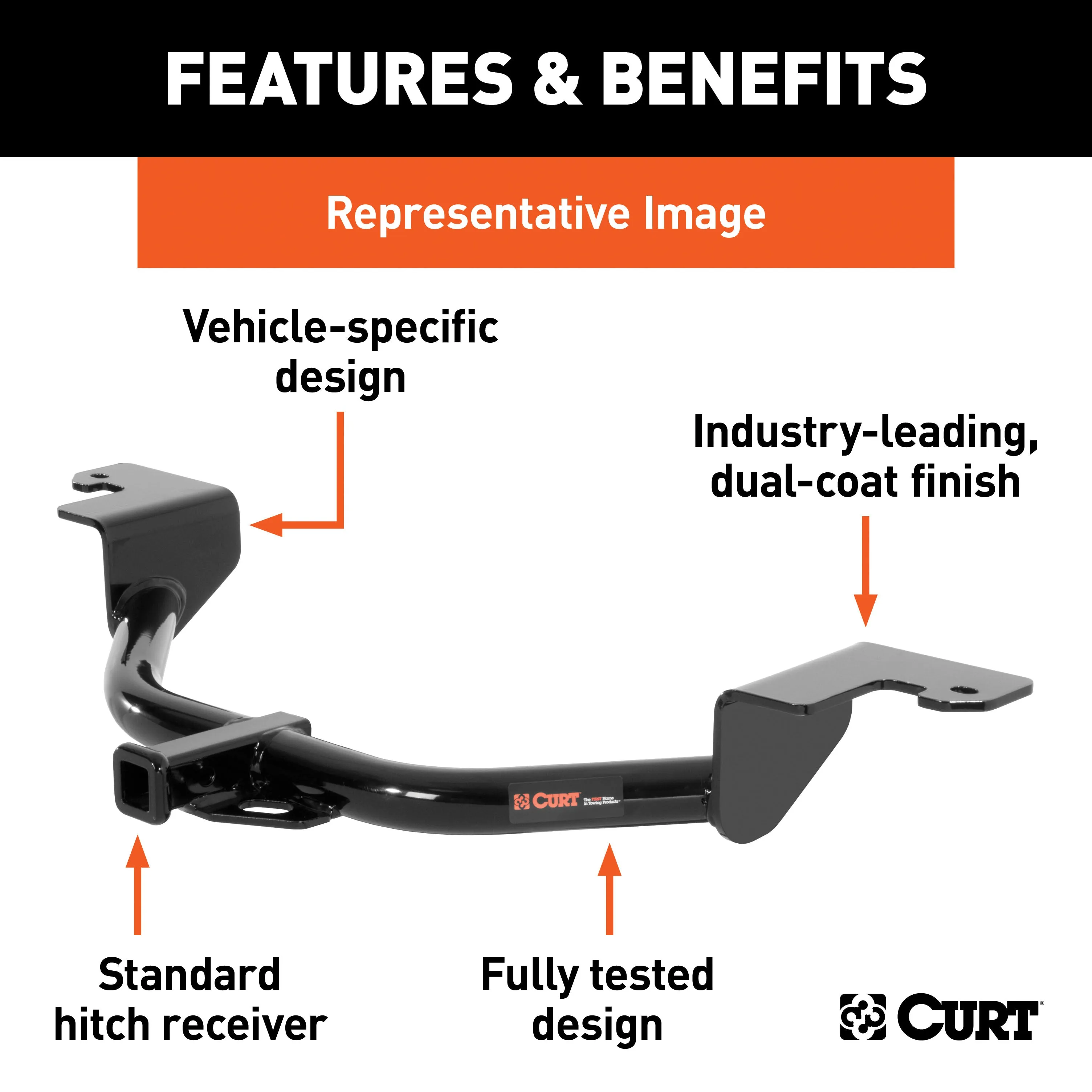 CURT 11475 Class 1 Hitch, 1-1/4" Receiver, Select Volkswagen Golf R (Exposed Main Body)