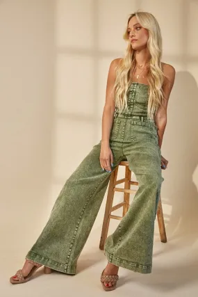 Dani Wide Leg Mineral Wash Tube Top Denim Jumpsuit