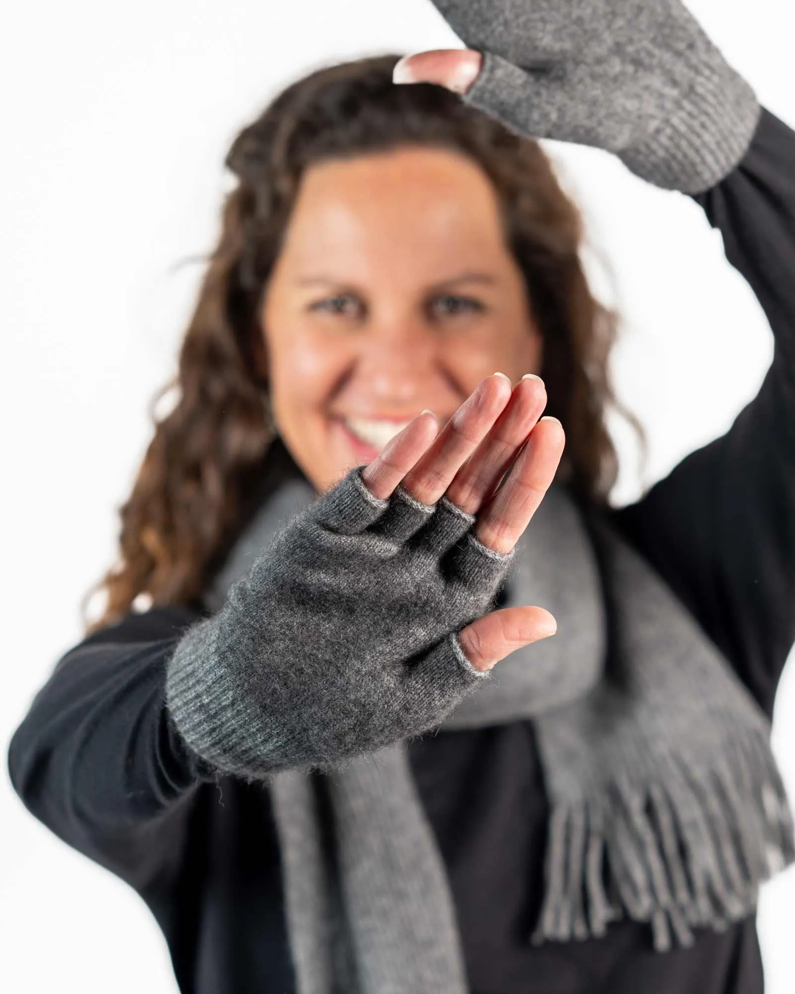 Dark Silver Unisex Fingerless Gloves Possum Merino Wool - NX103