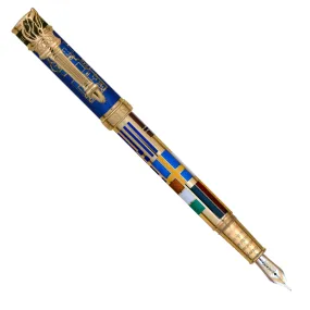 David Oscarson Ellis Island Translucent Sapphire Blue Hard Enamel with Gold Vermeil Fountain Pen