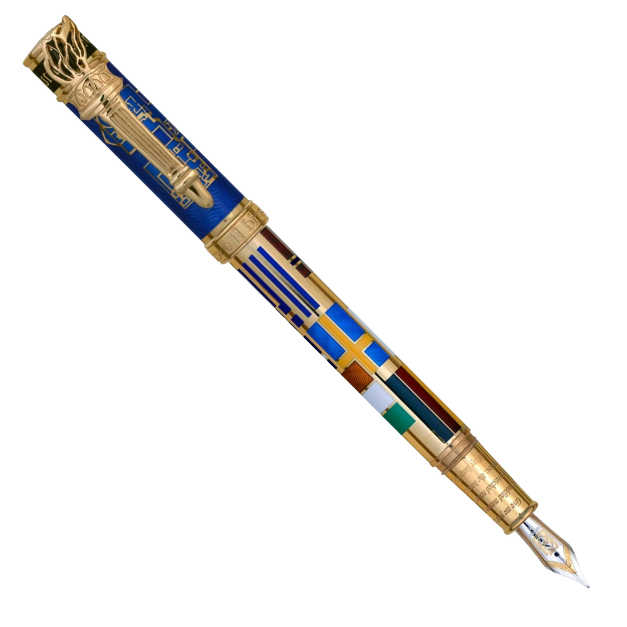 David Oscarson Ellis Island Translucent Sapphire Blue Hard Enamel with Gold Vermeil Fountain Pen