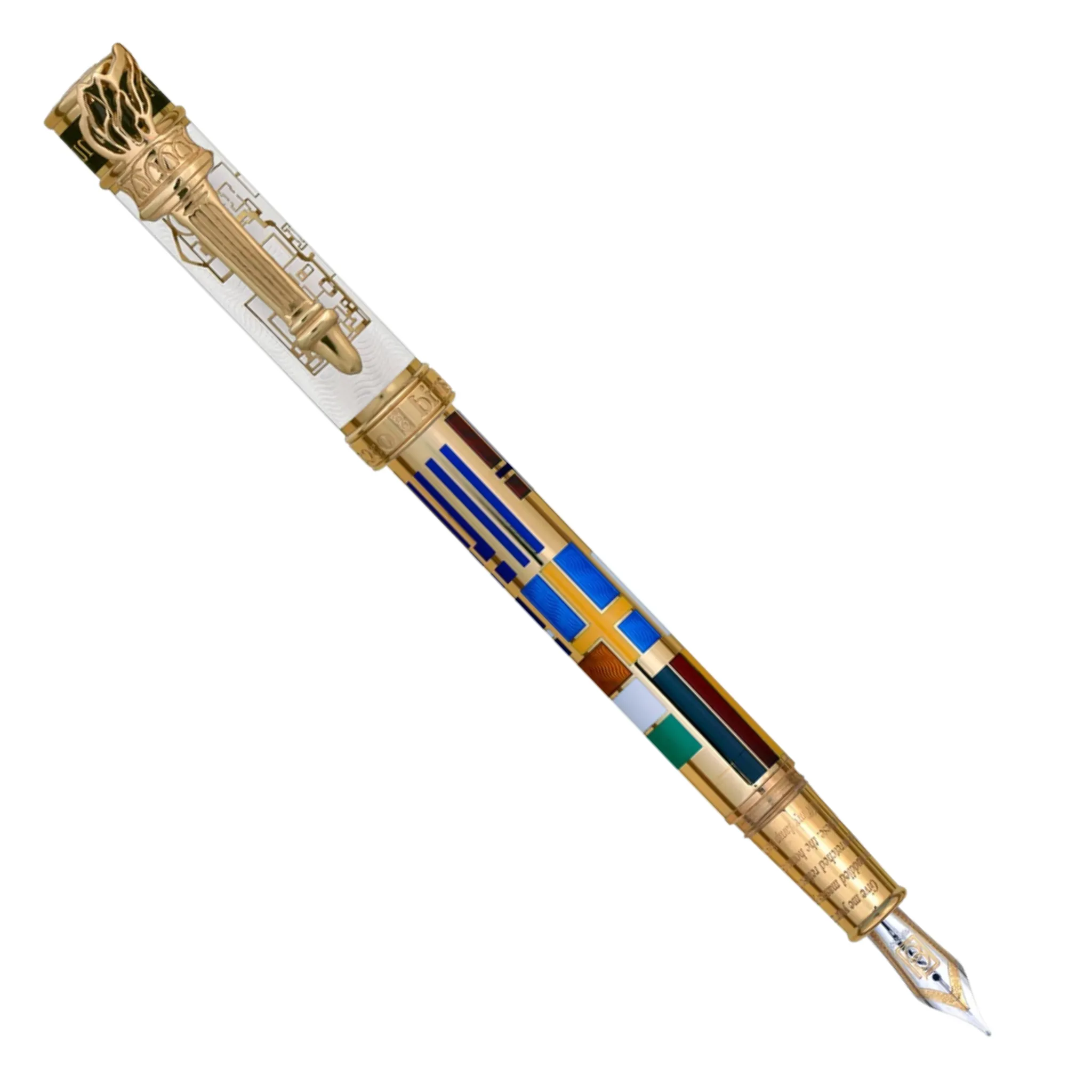 David Oscarson Ellis Island Translucent White Hard Enamel with Gold Vermeil Fountain Pen