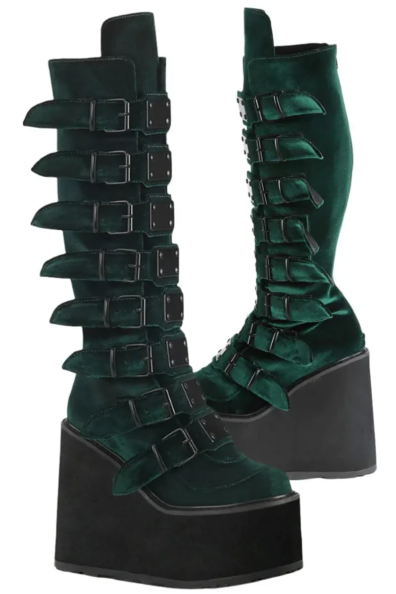 DemoniaCult SWING 815 Emerald Velvet Boots