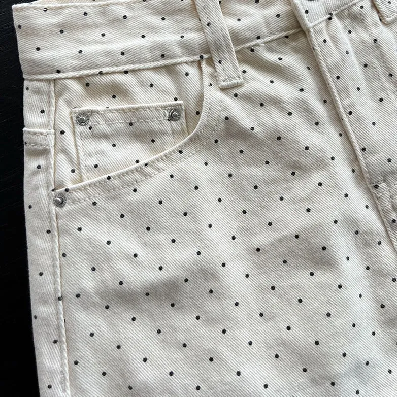 Denim Skirt High Waist Polka Dot Short A-line Skirt for Women