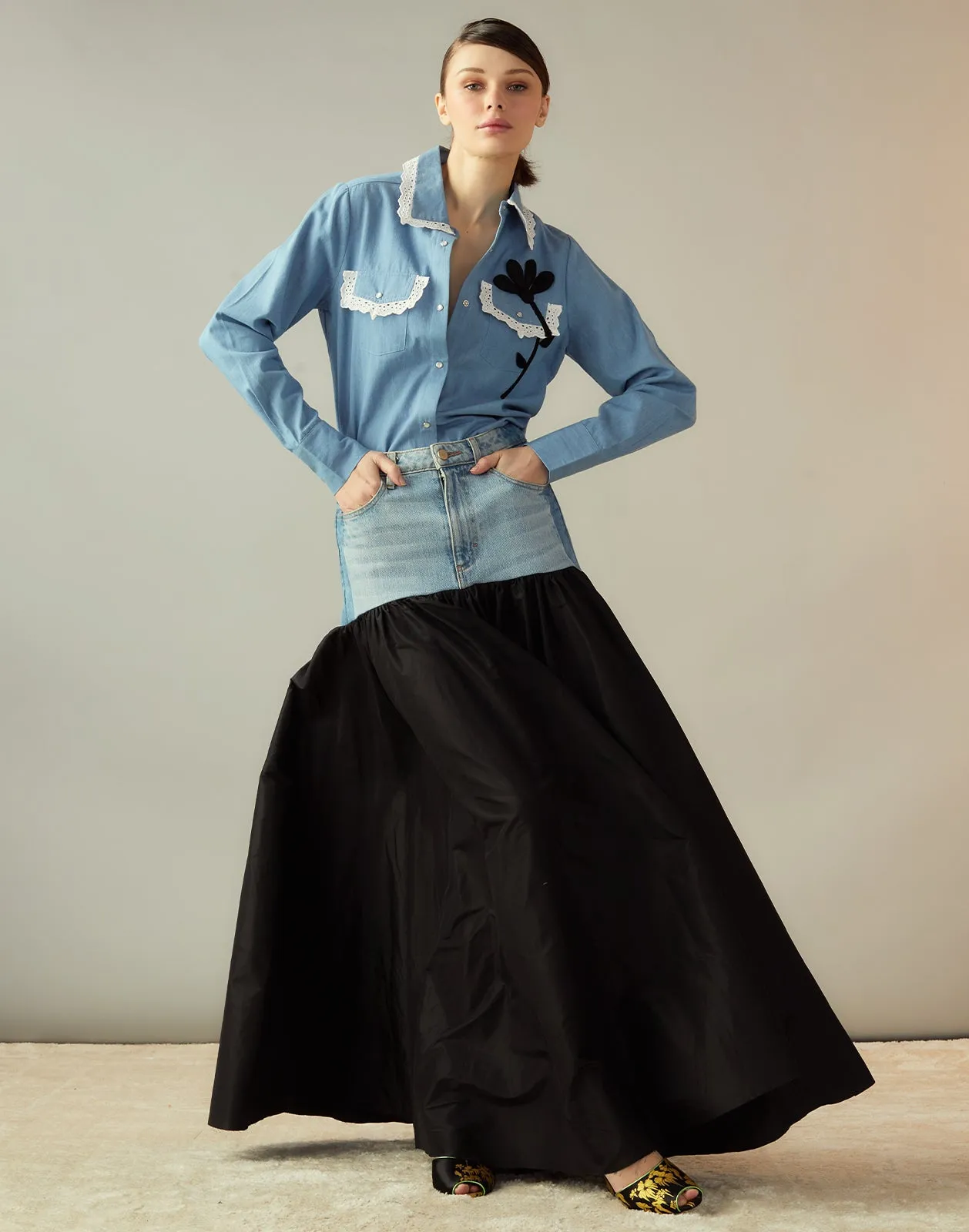 Denim Taffeta Skirt