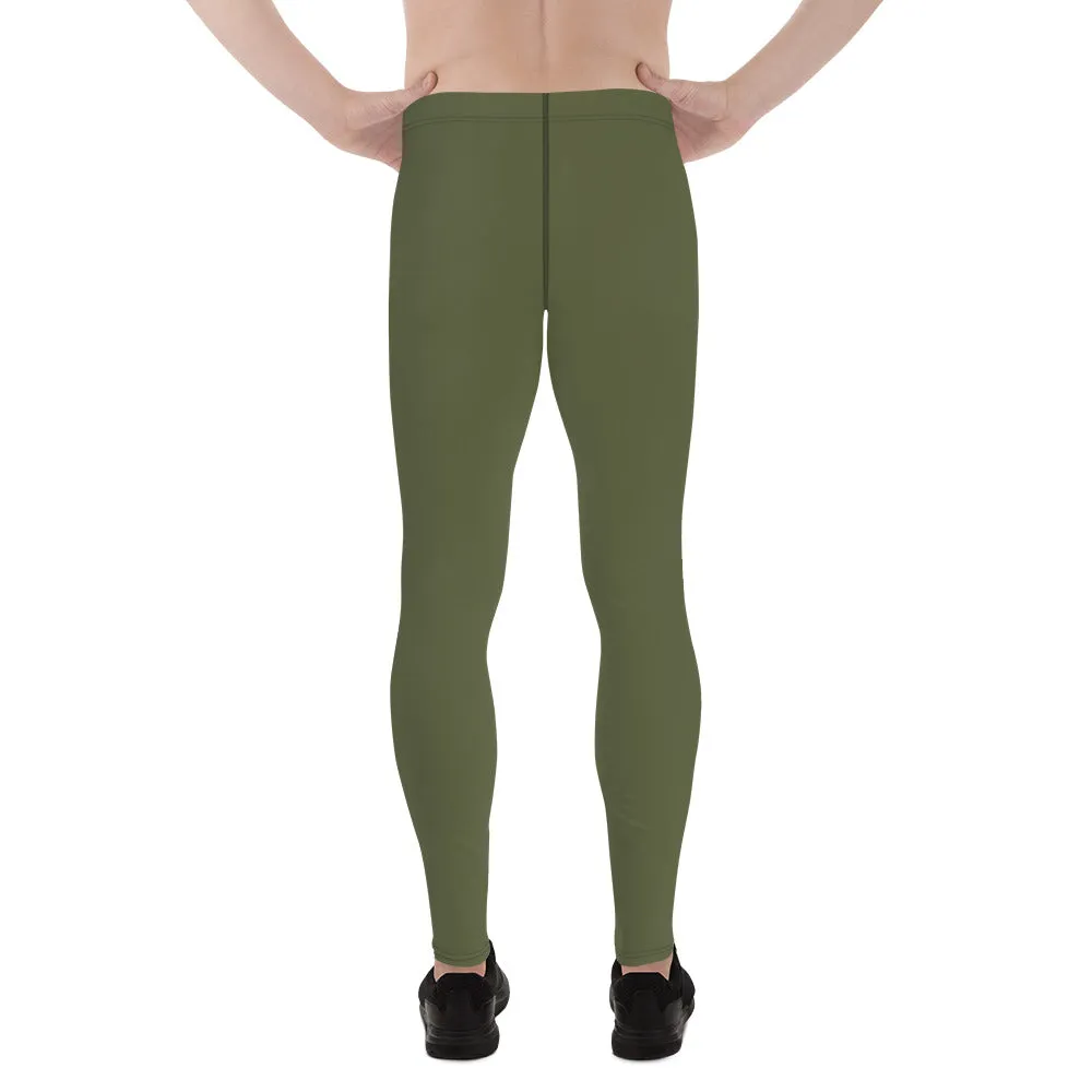 Dirty Green Solid Men's Leggings, Solid Dark Green Color Men's Running Sports Gym Tights