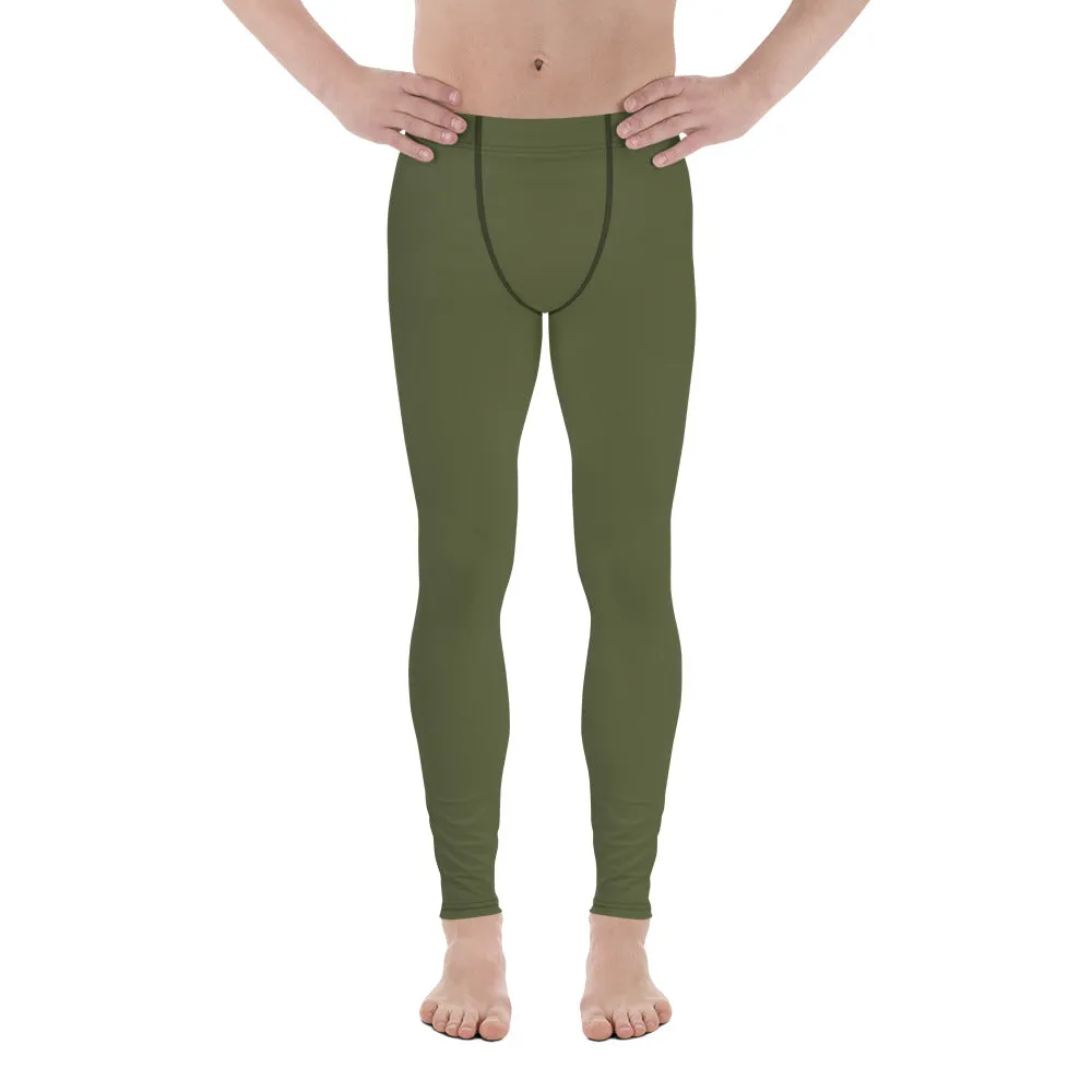 Dirty Green Solid Men's Leggings, Solid Dark Green Color Men's Running Sports Gym Tights