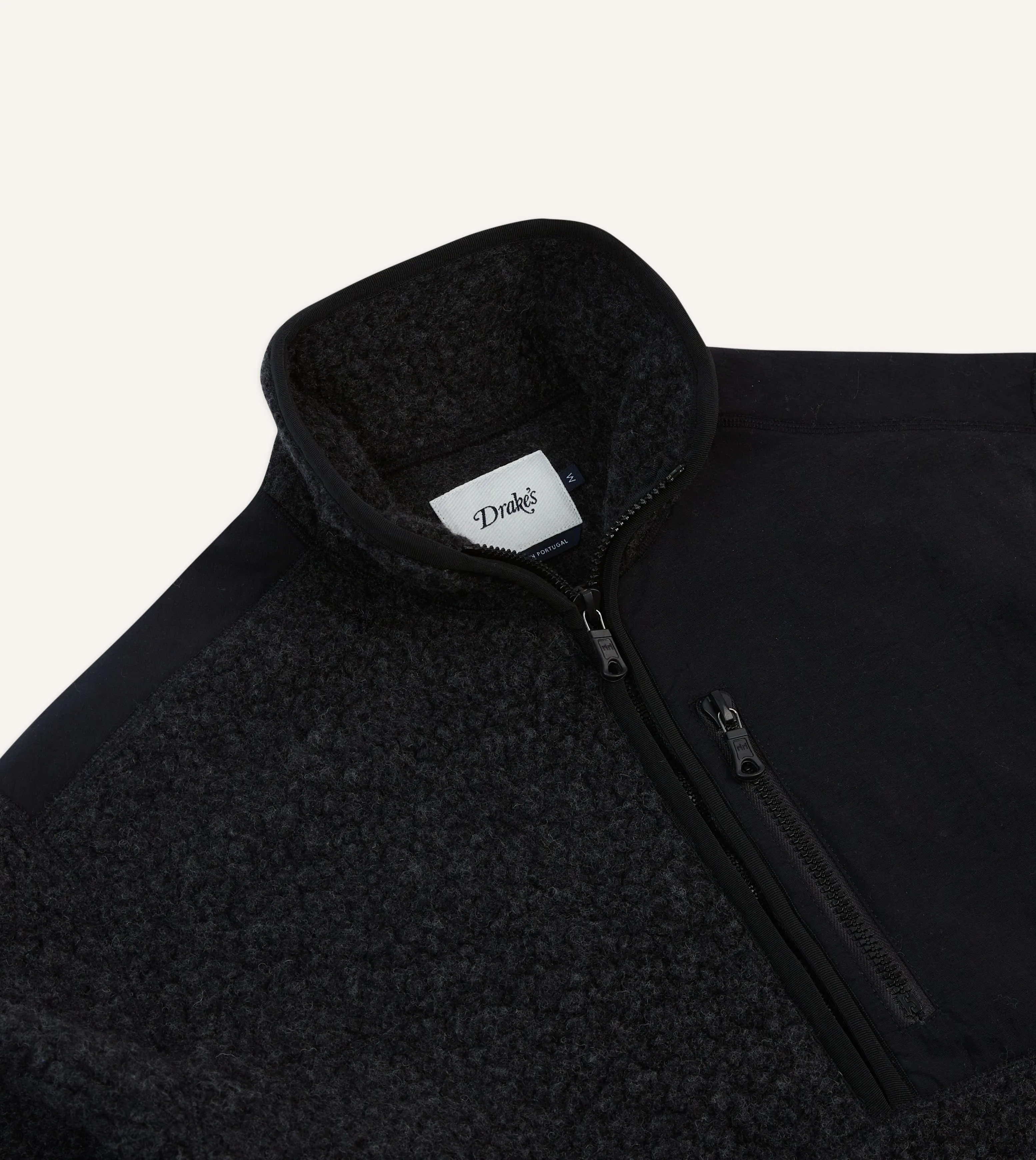 Drake's by A. Levine Grey Boucle Wool Half-Zip Fleece Jacket