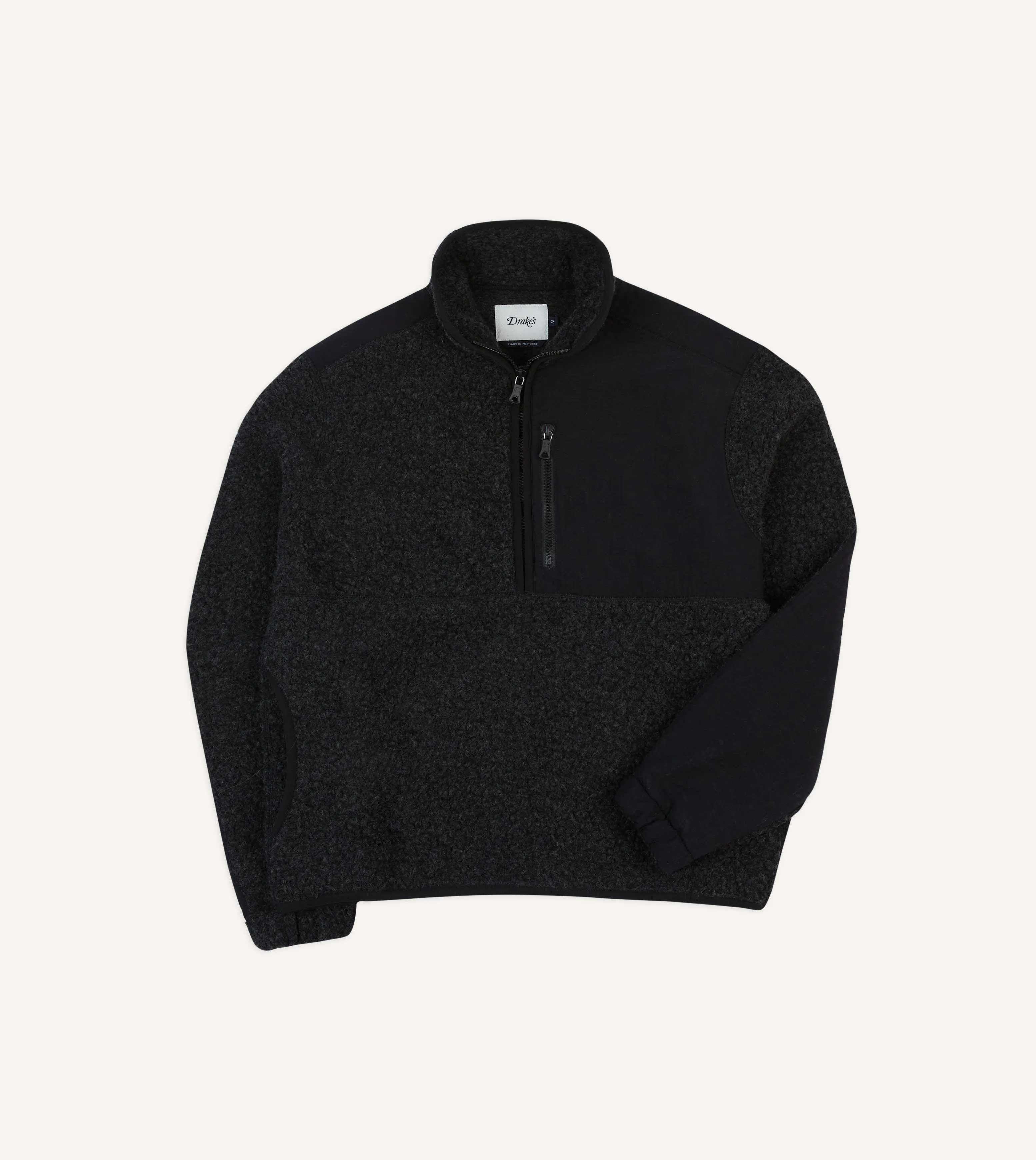 Drake's by A. Levine Grey Boucle Wool Half-Zip Fleece Jacket