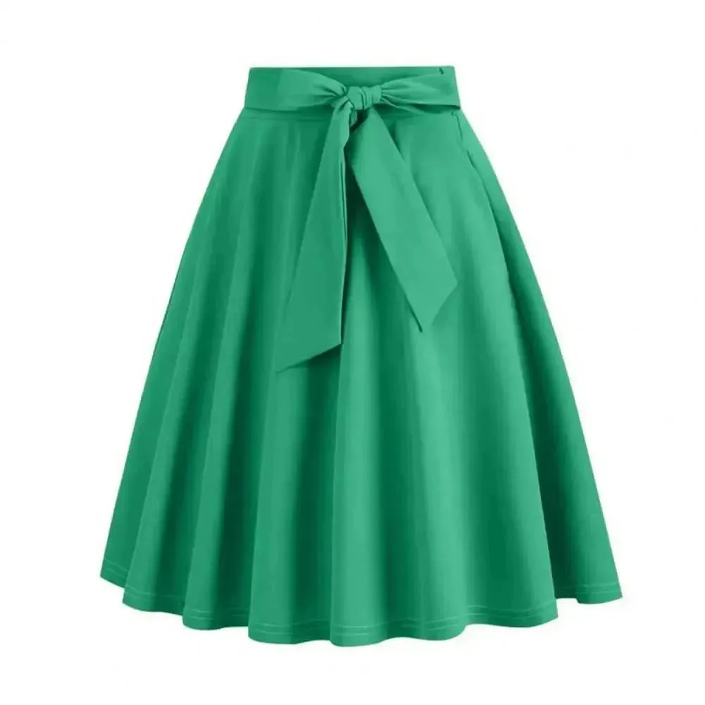 Elegant Vintage High-Waist Pin-Up Swing Skirt by SANWOOD