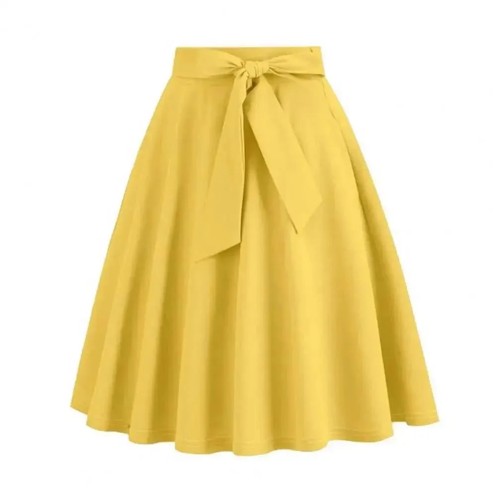 Elegant Vintage High-Waist Pin-Up Swing Skirt by SANWOOD