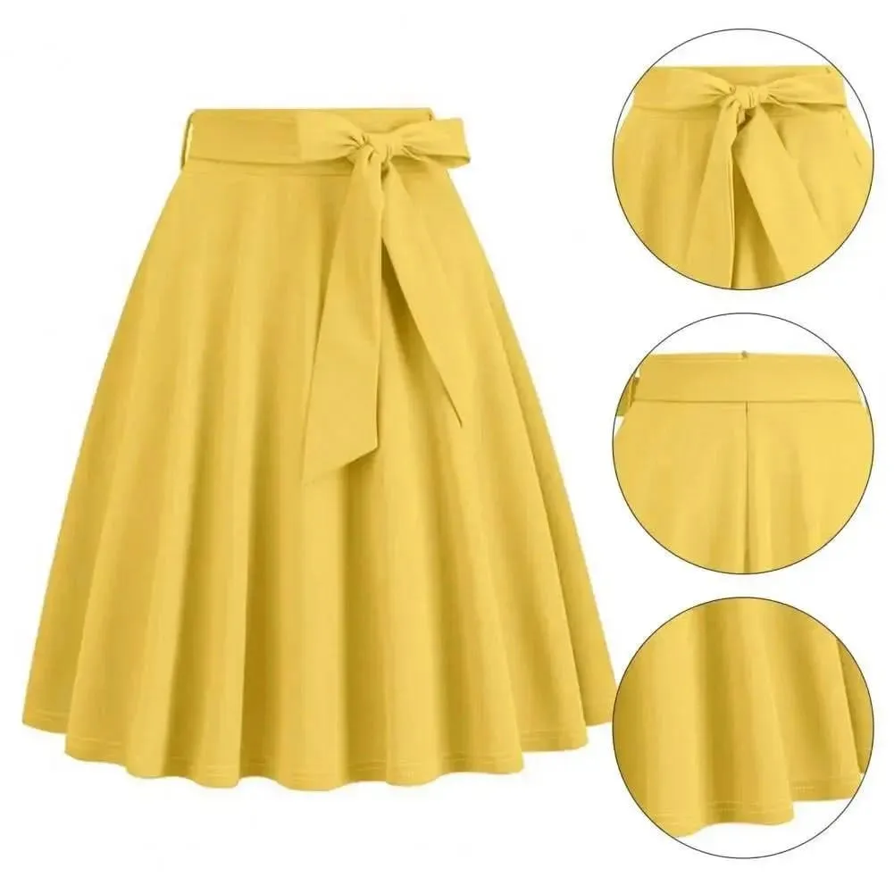 Elegant Vintage High-Waist Pin-Up Swing Skirt by SANWOOD