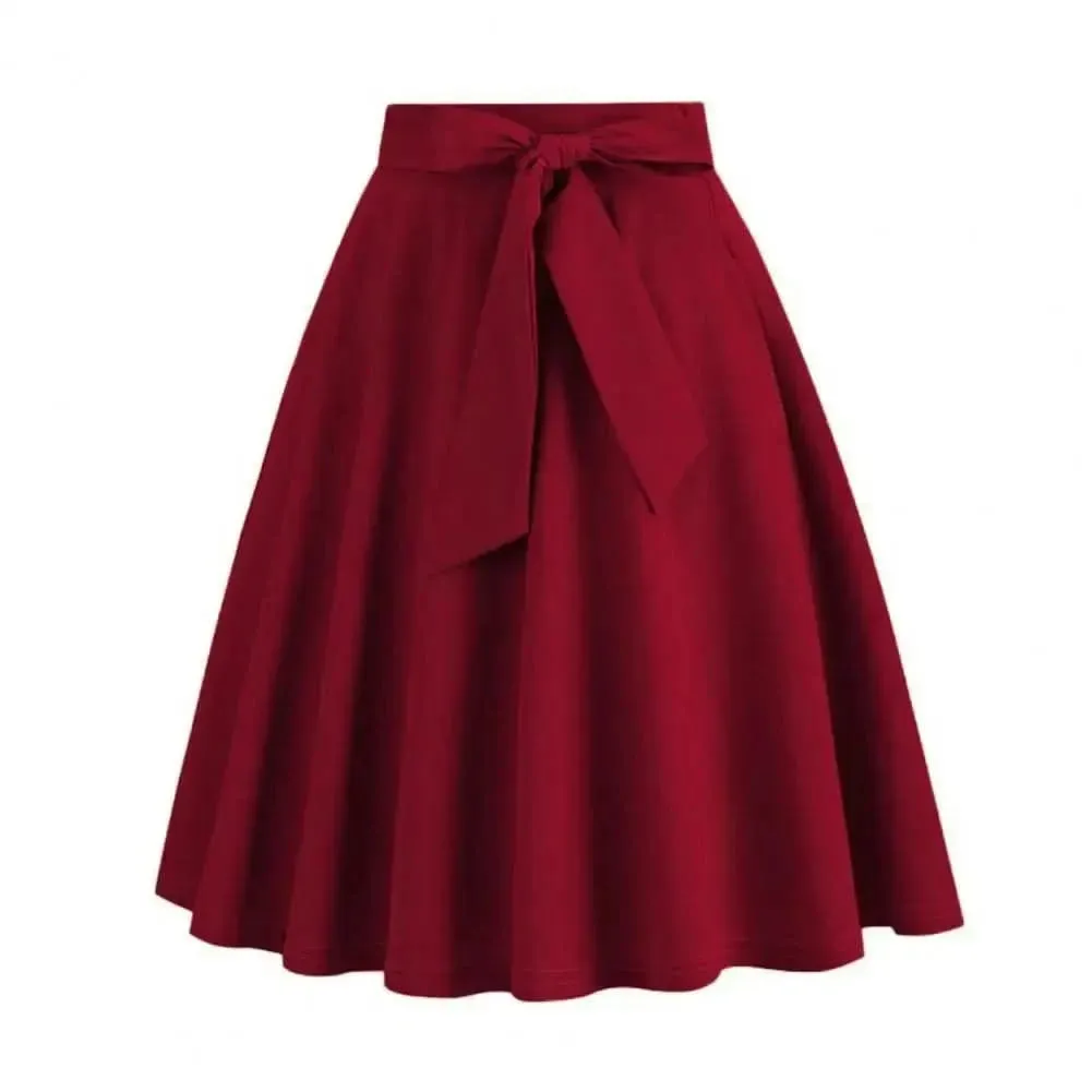 Elegant Vintage High-Waist Pin-Up Swing Skirt by SANWOOD