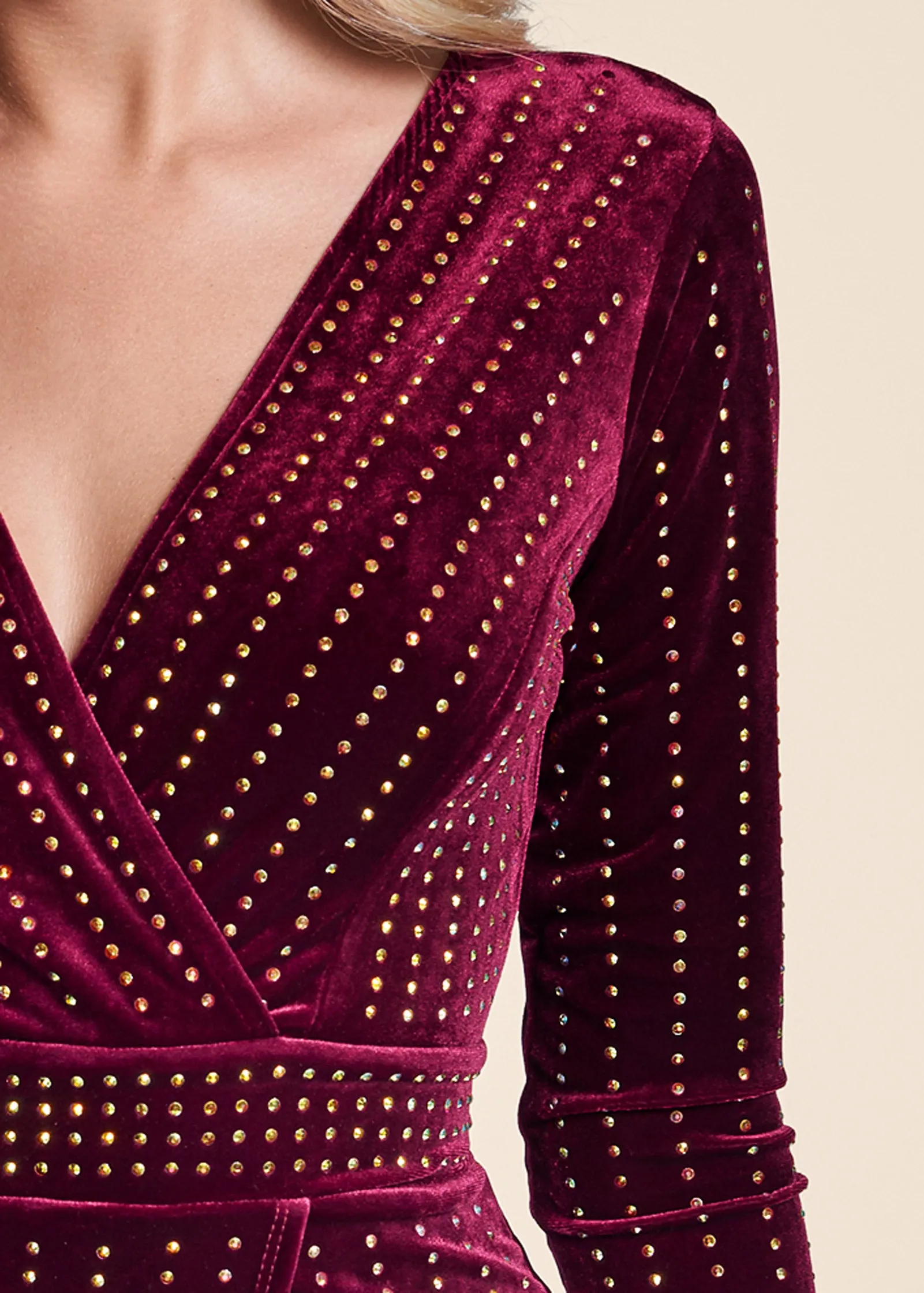 Embellished Velvet Dress - Burgundy Multi