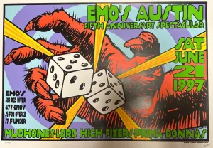 Emo's Austin Fifth Anniversary 1997 Texas Silkscreen Print by Frank Kozik