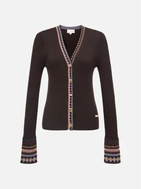 EP YAYING Ethnic Jacquard Knitted Cardigan