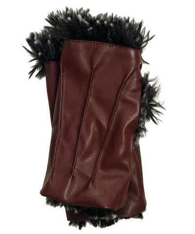 Fingerless / Driving Gloves - Vegan Leather in Bordeaux with Silver Tipped Fox Faux Fur in Black