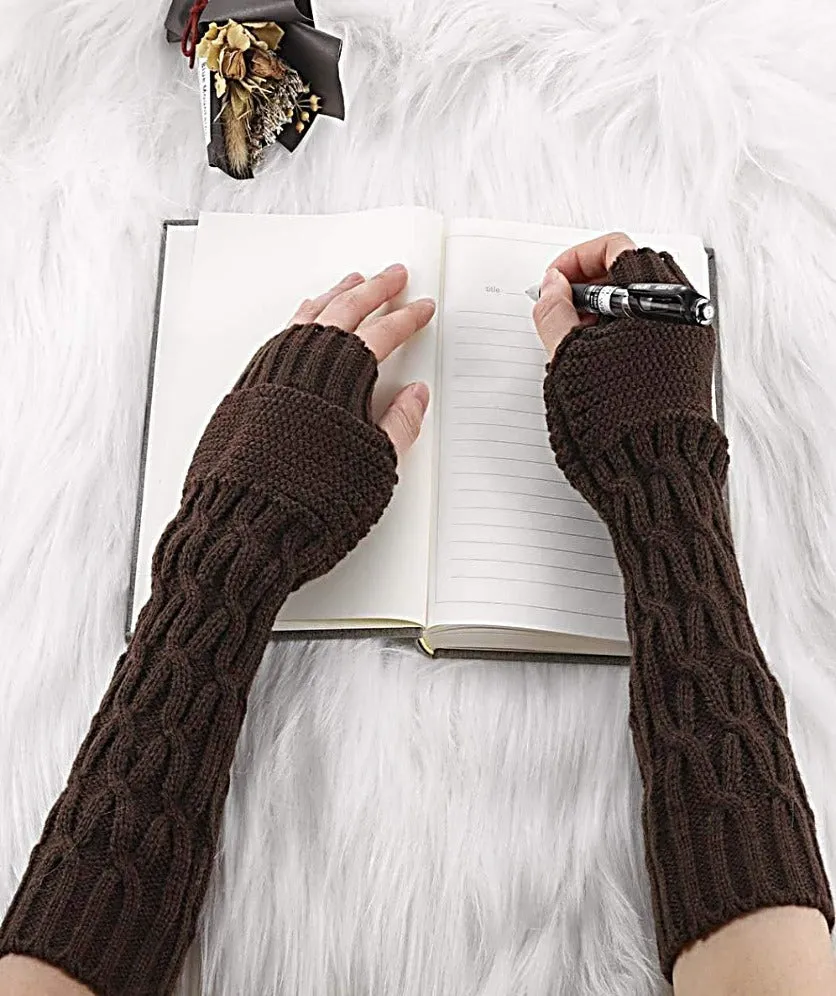 Fingerless Gloves Women Winter Knit Arm Warmers Long DM Pattern