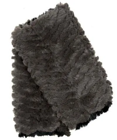 Fingerless / Texting Gloves, Reversible - Chevron Faux Fur (Gray Only)