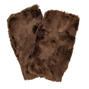 Fingerless / Texting Gloves, Reversible - Cuddly Faux Fur in Chocolate