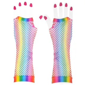 Fishnet Long Fingerless Gloves - Rainbow