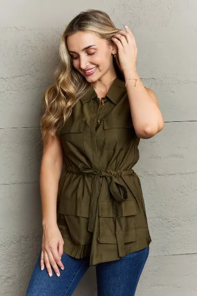 Follow The Light Olive Button Top