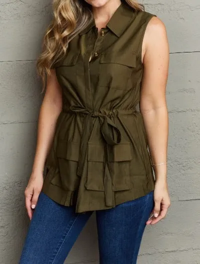 Follow The Light Olive Button Top