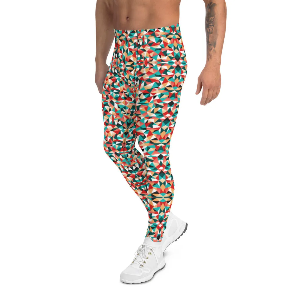 Geometric Men's Leggings, Fashion Running Compression Tights For Stylish Men-Made in USA/EU/MX